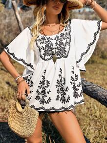 EMERY ROSE 女式 2025 新款数码印花休闲衬衫 - 白色 - 查看 6