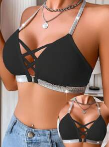 Snug Zone 1pc Front Closure Ribbed Wireless Ladies Bra - Black - View 4