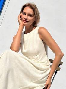 SHEIN LUNE 2pcs/Set Women's Solid Color Round Neck Sleeveless Top And Skirt - White - View 4