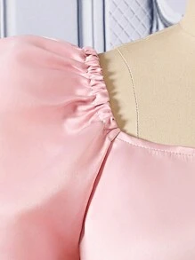 Vestido estilo cosecha mini de satén para adolescente con mangas abullonadas Y2K - Rosa - Ver 6