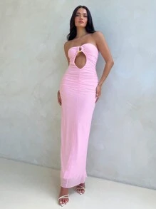 Aloruh Damen neues sexy Cut Out Bandeau figurbetontes langes Kleid für Valentinstag - Pink - Übersicht 4