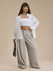 Forever 21 Pantalon décontracté unicolore grande taille, mode minimaliste pour un port quotidien - Nude - Voir 7