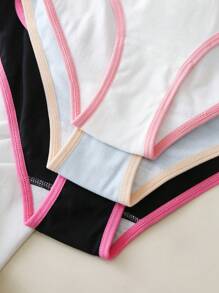 3pcs/Set Cotton Comfortable Slit Contrast Color Dopamine Cute Casual Fashion Girls Underwear, Pre-Teen - Multicolor - View 4