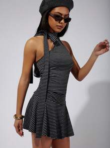 COSMINA Women's Striped Halter Casual Mini Dress