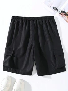 Manfinity Homme Men's Plus Size Front Tie Pocket Simple Shorts, Casual Daily Wear - Black - View 2