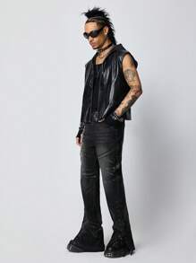 ROMWE MEN Anime Jeans casuales de pierna recta con múltiples bolsillos para hombres
