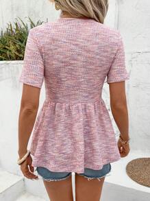 SHEIN LUNE Women's Casual Waffle Pattern Short Sleeve T-Shirt, Spring/Summer - Multicolor - View 2