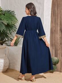 Tween Girls' Elegant V-Neck Long Sleeve Dress
