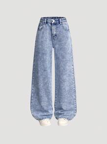 SHEIN Explorewe 2pcs Tween Girl All-Match Versatile Straight Wide Leg Denim Jeans, School, Campus, College Chic For Autumn/Winter - Multicolor - View 4