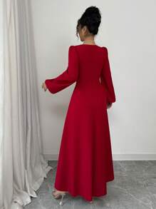 Modelyn 女士优雅珍珠缀饰方领纹理编织连衣裙，春夏