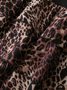 Breezaya Leopard Print Patchwork 3-Tier Flared Ruffle Short Dress, Work & Vacation Style For Women