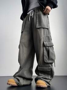 Manfinity EMRG Men's Light Blue Denim Cargo Baggy Jeans - Light Grey - View 7