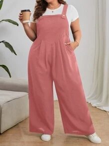 SHEIN CURVE+ بدلة نسائية مريحة مقاسات كبيرة من اللون الأحادي ذات أربطة قابلة للتعديل - وردي مغبر - مشاهدة 6