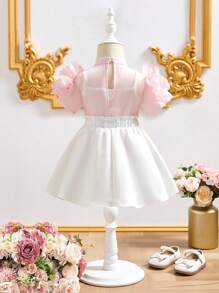 SHEIN Baby Girl 3pcs Set: Organza Blouse, Spaghetti Strap Top & A-Line Skirt, Sweet Elegant Fashion Style For Summer - Pink - View 2