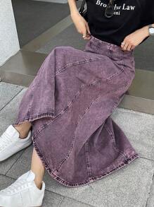 DAZY 女士休闲百搭A字牛仔裙 - 紫色 - 查看 6