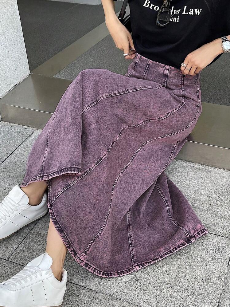 DAZY 女士休闲百搭A字牛仔裙 - 紫色 - 查看 6