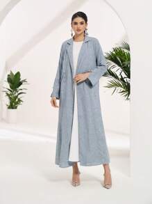 Al Najma Women's Front Button Long Sleeve Casual Long Style Arabic Abaya Robe - Grey - View 4