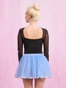 TryMe Rok Pesta Mini Wanita dengan Hiasan Pom-Pom dan Jala - Biru - View 2