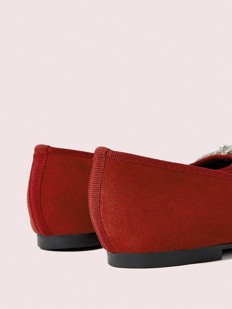 CUCCOO DOLLMOD Zapatos de mujer tipo bailarina con lazo rojo y puntera redonda, lindos zapatos casuales, elegantes, para el trabajo, viajar, fiesta, cita, boda y ocasiones especiales