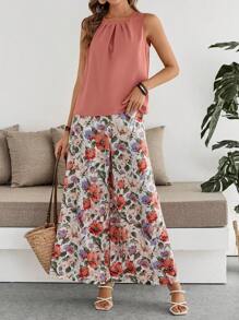 EMERY ROSE 2 件女式纯色无袖上衣和长裤休闲套装