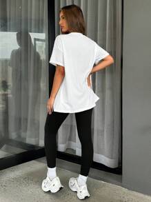 SHEIN Essnce 夏季两件套服装简约时尚日常休闲 - 黑與白 - 查看 2