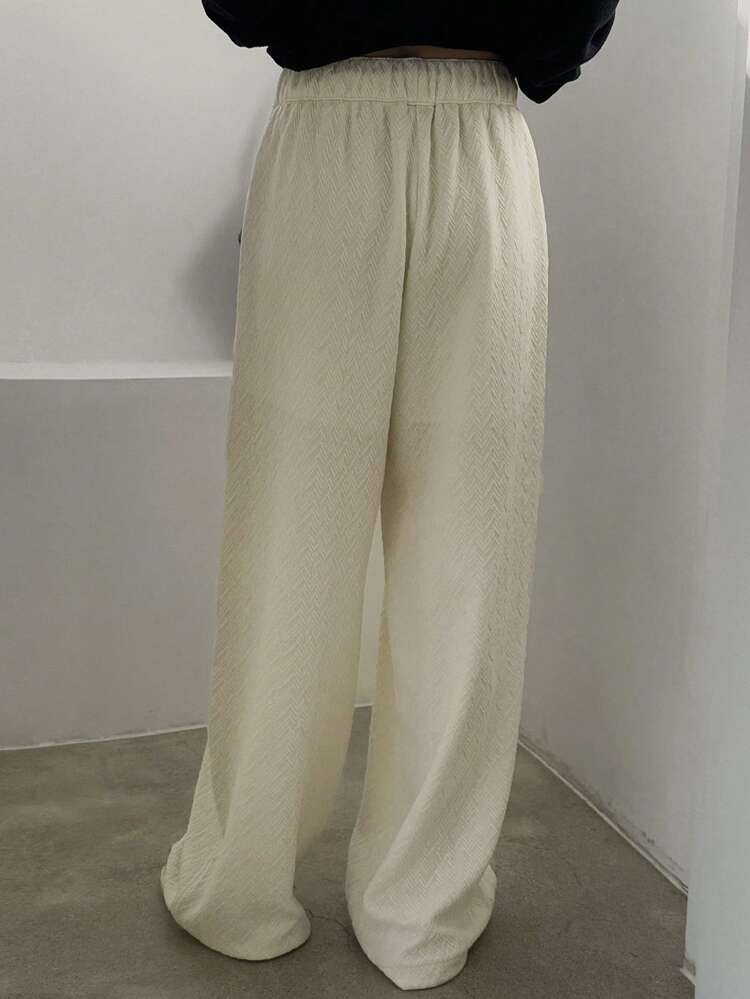 Women's Textured Elastic Waist Wide Leg Pants Sweatpants