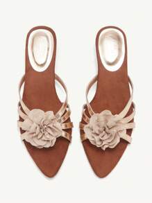 CUCCOO CHICEST Women Pointed Toe Criss-Cross Strap Champagne Rose Flower Sexy Open Toe Outdoor Stilettos High Heel Sandals - Champagne - View 3