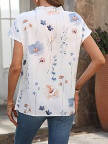 EMERY ROSE Women's Floral Print Ruffle Hem Shirt, Summer
