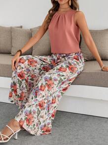 EMERY ROSE 2 件女式纯色无袖上衣和长裤休闲套装