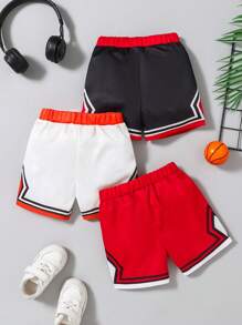 3pcs/Set Baby Boy Summer Casual Sports Basketball & Football Letter Print Mesh Shorts Baby Boy Sports Clothes 18 Month Boy Clothes Track Shorts Baby Boy Basketball Clothes