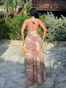 SHEIN SXY 女士露背系带花卉印花修身连衣裙 - 彩色 - 查看 3