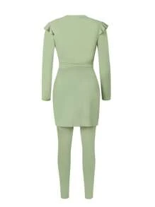 Swim Shayni Bộ đồ bơi và bikini màu trơn cổ tròn tay dài xếp nếp ngực mới cho nữ mùa hè - xanh quân đội - Xem 4