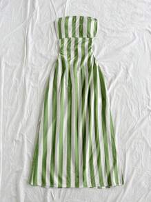 Soleia Váy chữ A hở lưng in họa tiết sọc xanh lá cây và trắng cho kỳ nghỉ ở đảo nhiệt đới dành cho nữ - Nhiều màu - Xem 7