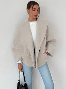 Aloruh Nuevo elegante abrigo de mezcla de lana de solapa gris, versátil
