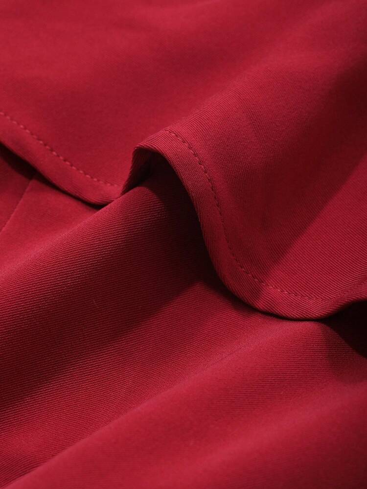 Women's Mid-Calf Elegant Square Neck Puff Sleeve Solid Dress, Suitable For Party, Date Night, Valentine's Day Elegant Sundress Red Women Dresses Christmas