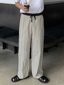 DAZY Men's Front-Tie Pocket Striped Casual Pants, Simple And Everyday Wear