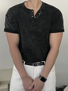 DAZY Men's Ribbed V-Neck Pullover, Distressed Design, Summer Business Attire - Dark Grey - View 5