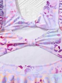 SHEIN Young Girl Leopard Print Hollow-Out One-Piece Swimsuit