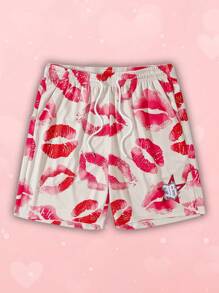 ROMWE MEN Street Life 男士唇印网眼短裤，情人节情侣款，春夏款