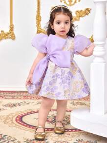 SHEIN Babygirl 可爱花朵优雅紫色连衣裙，夏季 - 紫色 - 查看 4