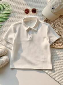 SHEIN Babyboy 可爱百搭白色针织翻领 Polo 衫，夏季 - 彩色 - 查看 5