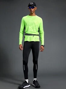 Manfinity Sport Polished Leggings casuales de ajuste slim con parche de unicolor para hombre
