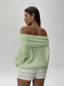 Aloruh Women's Autumn/Winter New Off Shoulder Design Long Sleeve Sweater - Mint Green - View 2