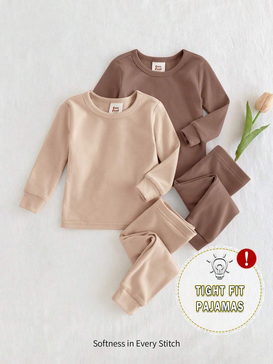 Cozy Pixies 2 Stücke/Set Baby Mädchen Kuschelige Passform Pyjama, einfarbiges strickweiches Top mit rundem Ausschnitt und Langarm und Hose