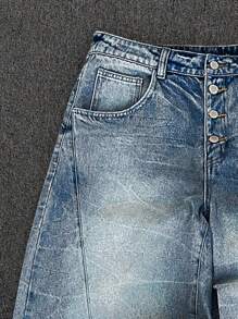 Manfinity Denimwave Men's Light Washed Retro Loose Wide Leg Jeans - Light Wash - View 4