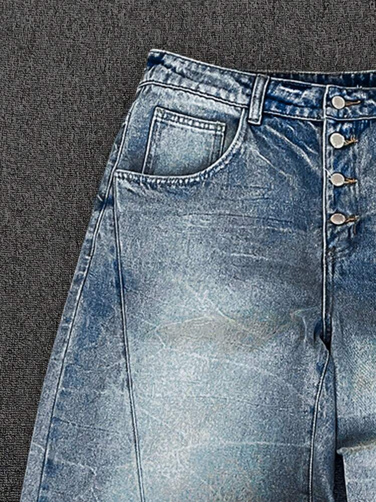 Manfinity Denimwave 男士浅色水洗复古宽松阔腿牛仔裤 - 淺色水洗藍 - 查看 4