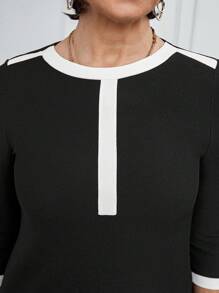 SHEIN LUNE 2 件女式休闲拼色长袖衬衫和白色紧身裤套装