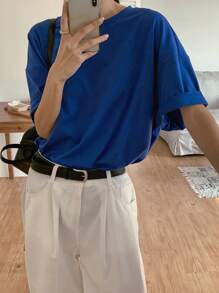 DAZY Women's Round Neck Printed Casual Short Sleeve T-Shirt Summer Oversized T-Shirt - Blue - View 8