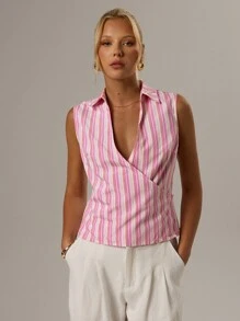 SHEIN Forever 21 女士无袖休闲简约上衣，时尚日常穿着 - 粉色 - 查看 2