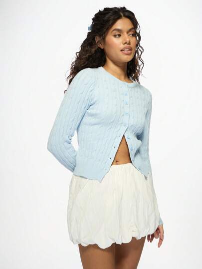 MISSGUIDED Luxurious Cable Knit Cropped Cardigan Classic Button-Up Sweater Spring Fashion Essential Y2K Style Long Sleeve Preppy Knitwear